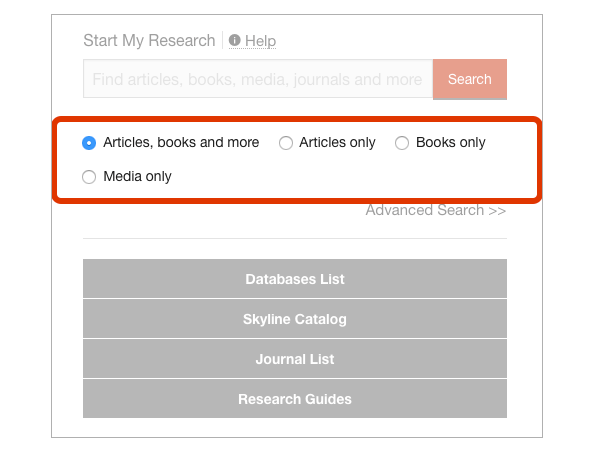 Start My Research search filters