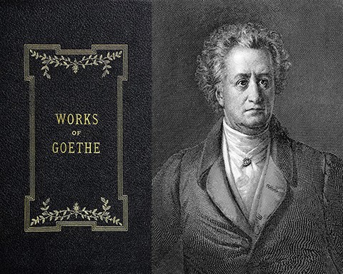 Book cover and black & white portrait of Johann Wolfgang Von Goethe
