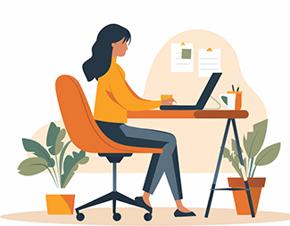 illustration of student working on a laptop at a desk