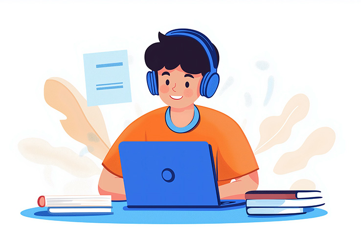 illustration of student working on a laptop