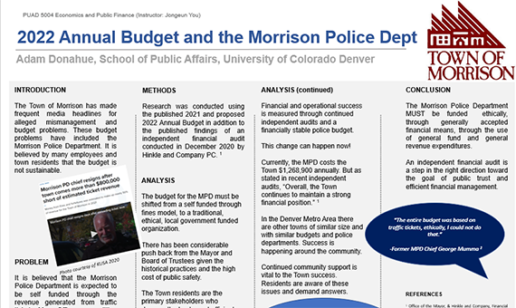 The Annual Budget and the City of Morrison Police