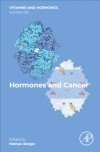 Cover of "Vitamins and Hormones: Hormones and Cancer" featuring molecular structures in blue and purple against a light blue background. Title and editor's name are present.