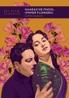 Illustrated cover of "Kaagaz Ke Phool" with two people embracing. The background is filled with pink flowers on a gold backdrop, conveying a vintage and romantic tone.