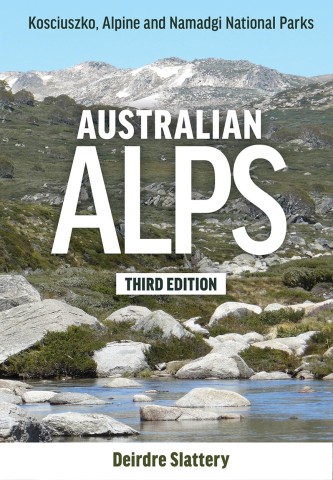 Cover of "Australian Alps" showing rocky terrain and green hills under a clear blue sky. Title in bold white, with "Third Edition" below.