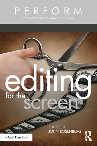 Book cover titled "Editing for the Screen," featuring a modern design with film-related graphics and bold typography.