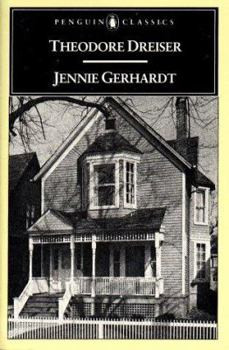 Alt text: Cover of "Jennie Gerhardt" by Theodore Dreiser, showing a black and white image of an old house. The design conveys a classic and historical tone.