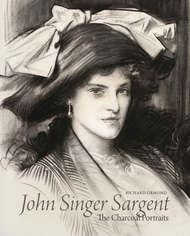 Charcoal portrait of a woman with a large hat and bow, exuding elegance and formality. Text reads “John Singer Sargent: The Charcoal Portraits.”