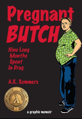 Cover of "Pregnant Butch" by A.K. Summers features a pregnant person in a green plaid shirt. Bold red text and a Lambda Literary Awards finalist badge are present.