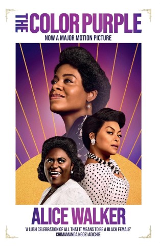 Promotional poster for "The Color Purple," featuring three women in elegant attire against a vibrant purple and gold backdrop.