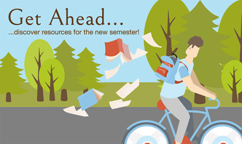 Image Source: Auraria Library Student on a bicycle with backpack open and books falling out