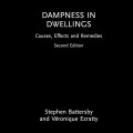 Alt text: Book cover titled "Dampness in Dwellings: Causes, Effects, and Remedies, Second Edition." Features a black background, a colorful horizontal stripe at the top, and logos for Routledge Focus and the Chartered Institute of Environmental Health. Authors: Stephen Battersby and Véronique Ezratty.