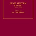 The image shows a deep red book cover titled "The Critical Heritage: Jane Austen, Volume 1, 1811-1870," edited by B.C. Southam, with ornate gold accents.