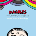 Book cover for "Marbles: Mania, Depression, Michelangelo, &amp; Me" by Ellen Forney, featuring a cartoon face with colorful arcs above, and text noting it as a New York Times bestseller.