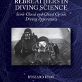 Cover image for "Rebreathers in Diving Science" by Ryszard Kłos, featuring two divers in rebreather gear, set against a dark digital network background.