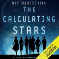 Cover of "The Calculating Stars" by Mary Robinette Kowal, featuring a woman in a vintage space suit against a starry background