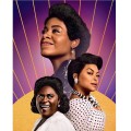 Promotional poster for "The Color Purple," featuring three women in elegant attire against a vibrant purple and gold backdrop.