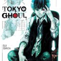 Cover of "Tokyo Ghoul" manga, featuring a seated character with a sensitive expression, black vest, and red eye. Art by Sui Ishida.
