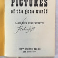 The image shows the title page of a book titled "Pictures of the Gone World" by Lawrence Ferlinghetti, featuring the author's signature. The publisher is City Lights Books, San Francisco.